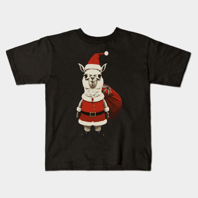 Christmas Funny Cute Llama Kids T-Shirt by Megadorim